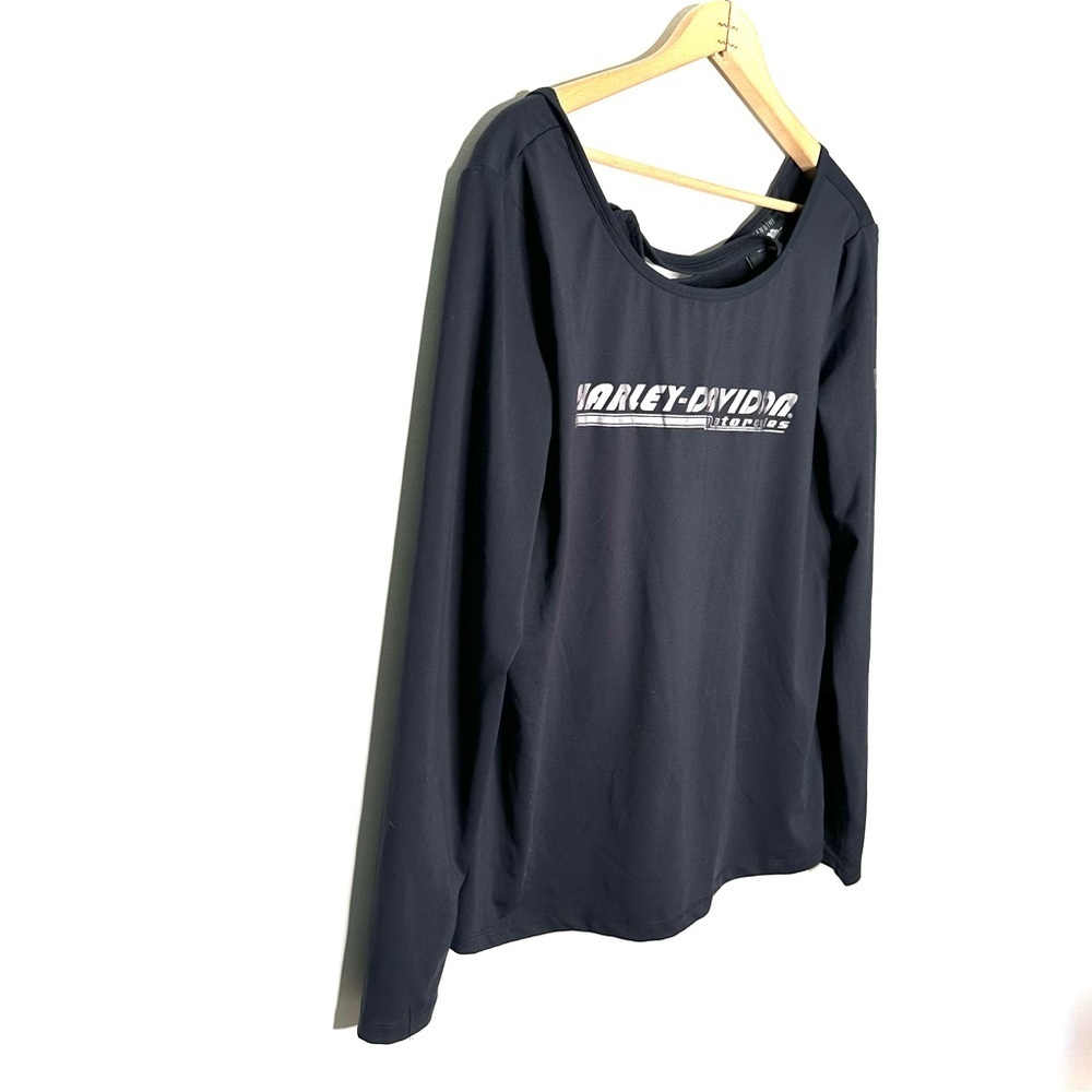 Harley-Davidson | Women's Black Key Hole Back Long Sleeve Top Size Large - Picture 2 of 11